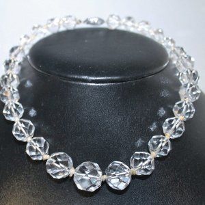 Vintage 14K Gold Rock Quartz Crystal Hand Knotted Necklace Choker